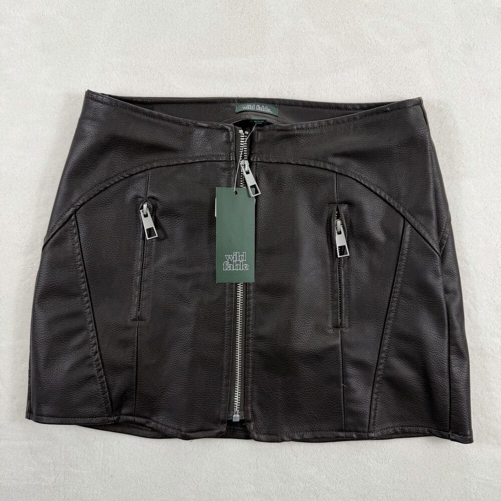 Wild Fable Dark Chocolate Brown Faux Leather Mini Skirt Size XXS Zipper New